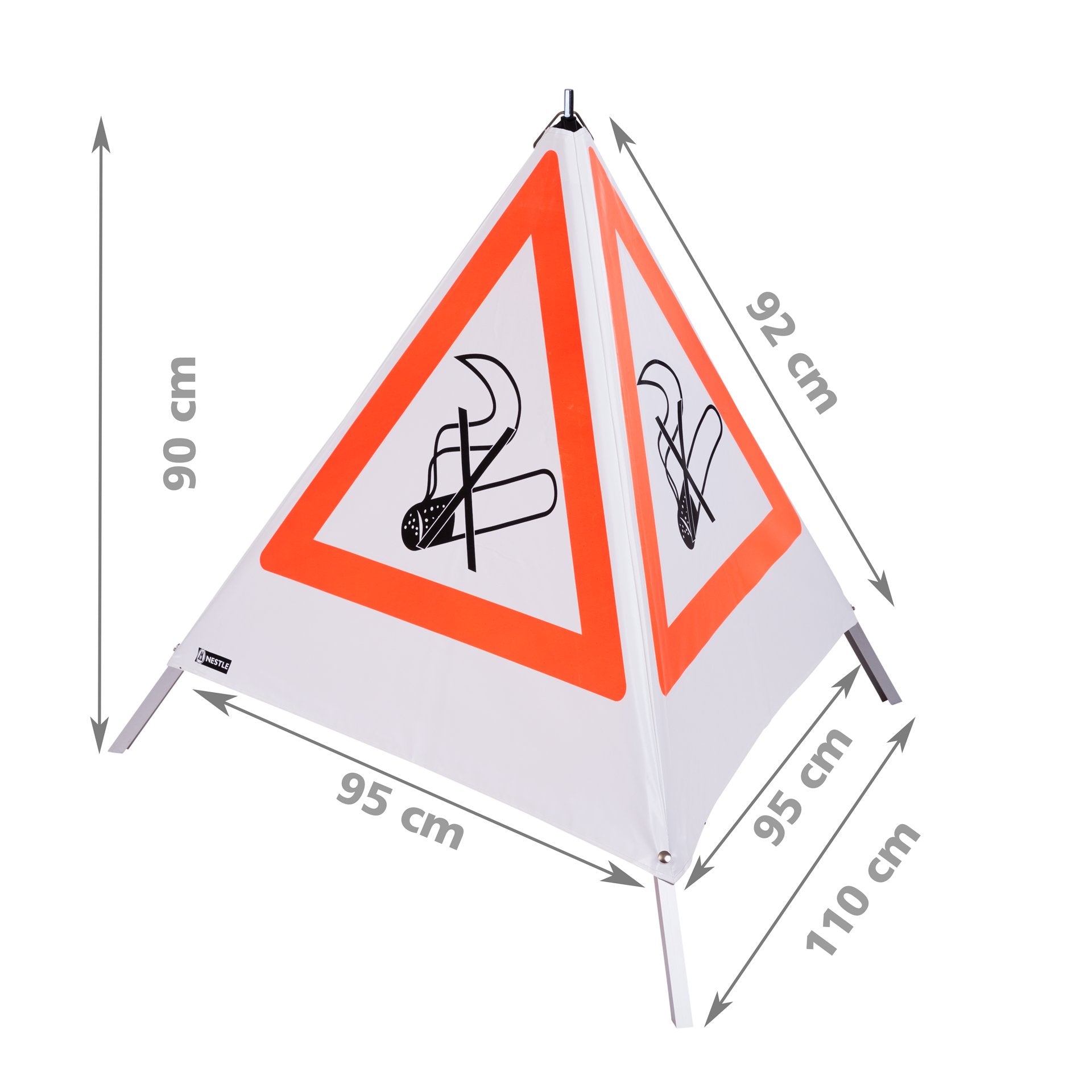 NESTLE Warnpyramide 90 cm, Rauchverbot (NZ01), weiß, mit Mittelfuß NESTLE Warnpyramide 90 cm, Rauchverbot (NZ01), weiß, mit Mittelfuß